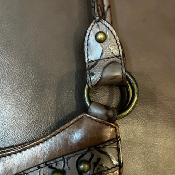 NWOT Charm & Luck Equestrian Style Brown Leather Brass Studded Purse Handbag - Picture 13 of 14